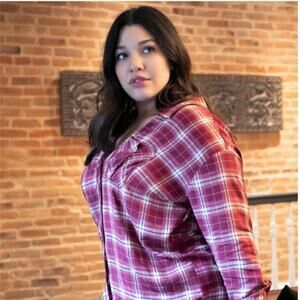 Amazon women long sleeve button down plaid shirt cut out back plus size curvy 1X